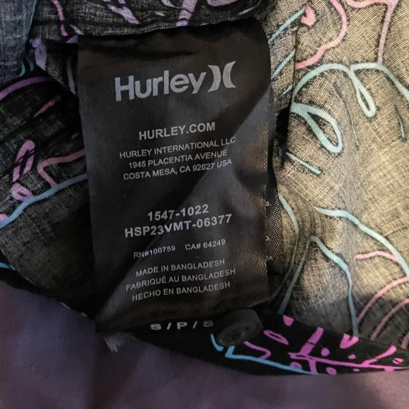 Hurley Mens Hawaiian Floral Pocket Button Down Shirt Short Sleeve Size Small - Picture 8 of 9